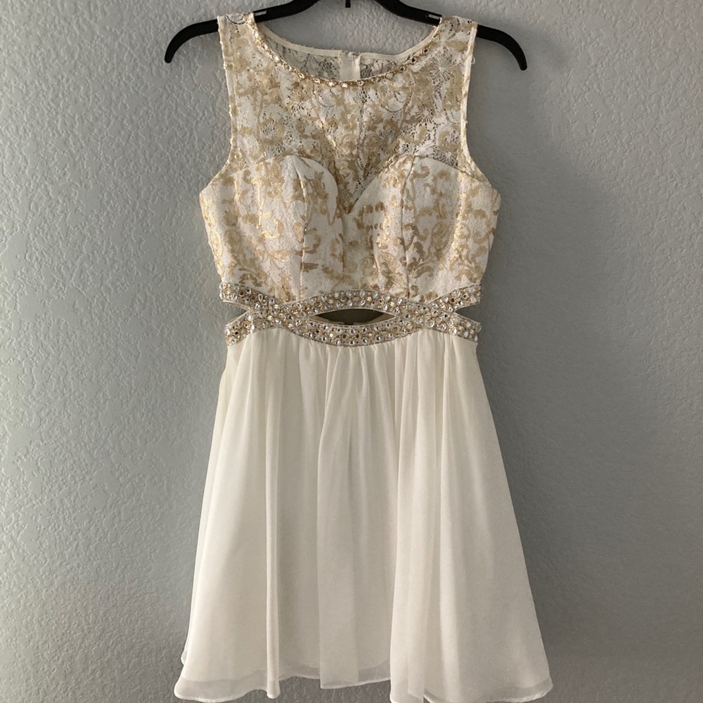 Gold and white Bee Darlin formal dress